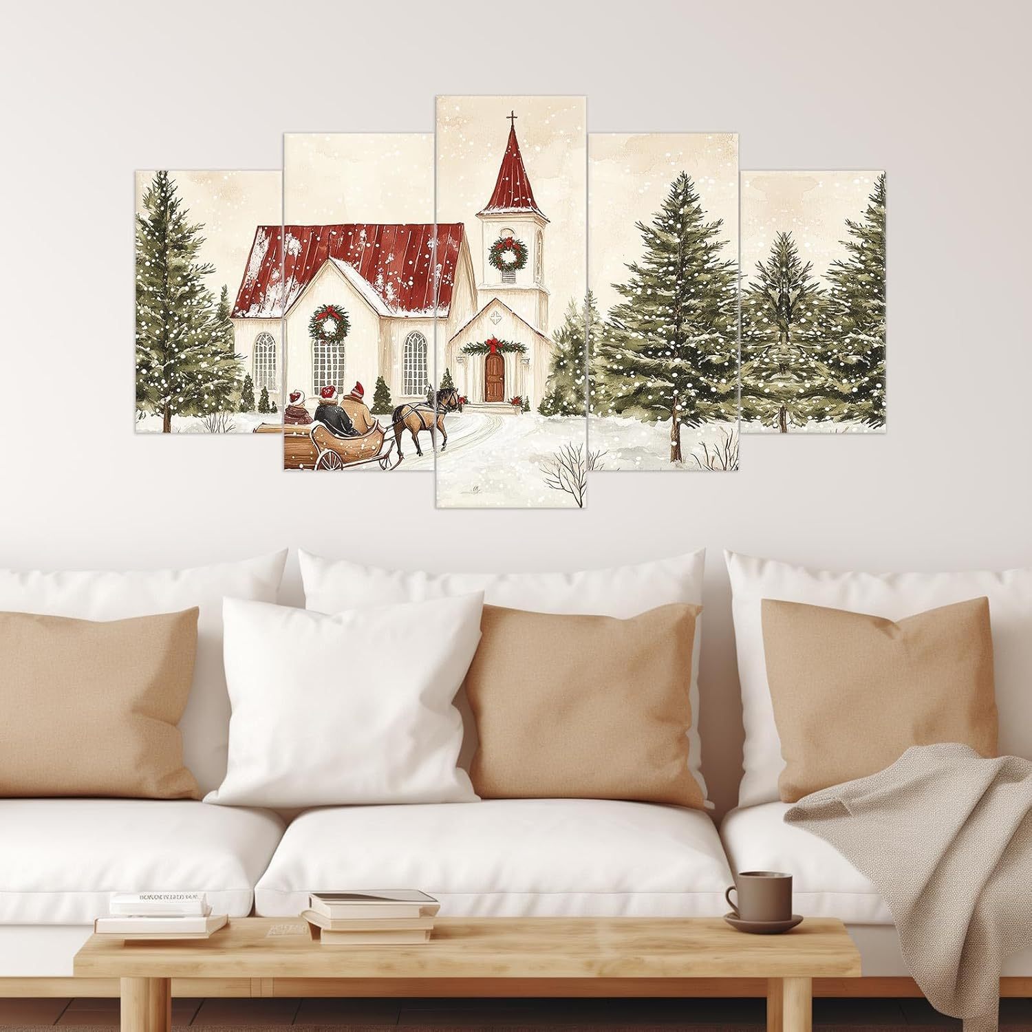 Christmas Wall Art 5 Pieces Large Christmas Church Pictures Wall