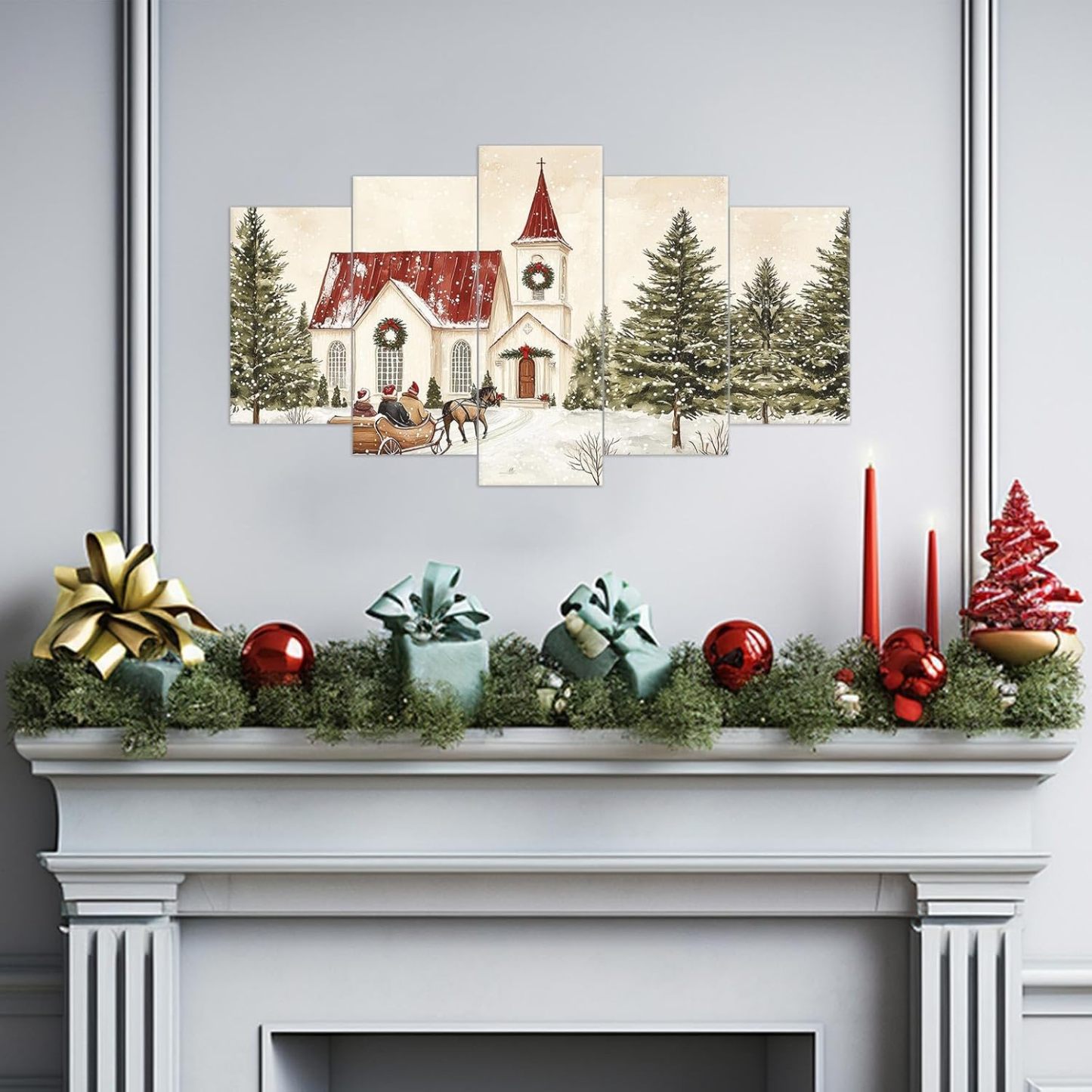Christmas Wall Art 5 Pieces Large Christmas Church Pictures Wall