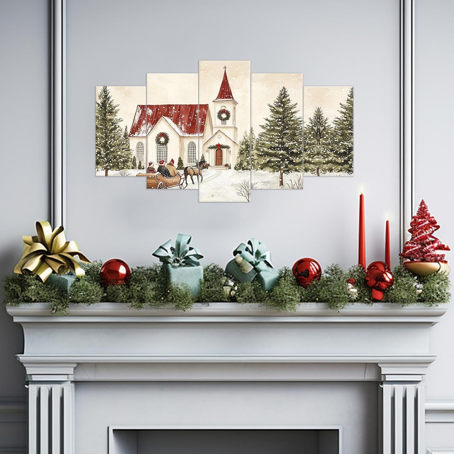 Christmas Wall Art 5 Pieces Large Christmas Church Pictures Wall