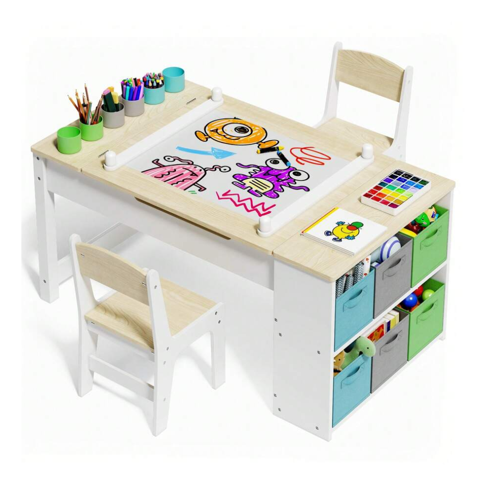 Multipurpose Kids Play Table And Chair Set With Built In Storage Shelves