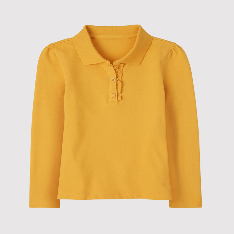 Girls Long Sleeve Ruffle Pique Polo