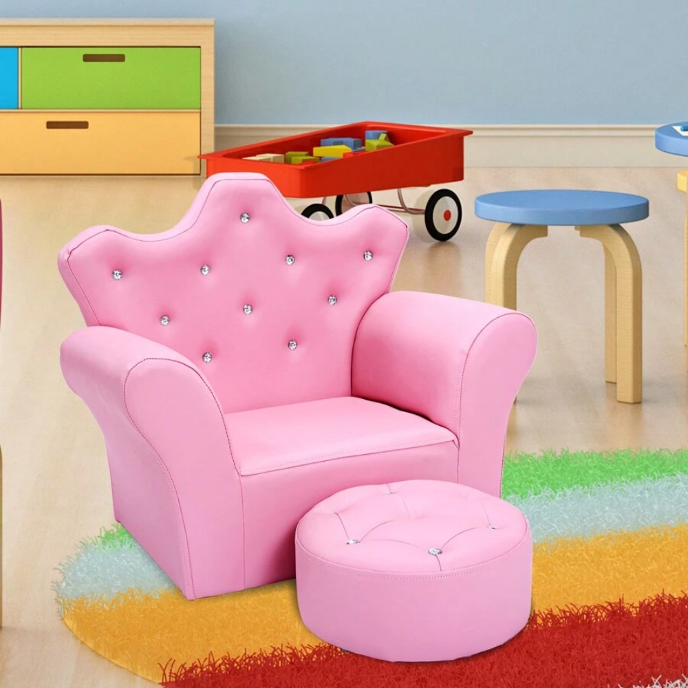 Toddler Princess Armchair With Matching Ottoman Whitepink