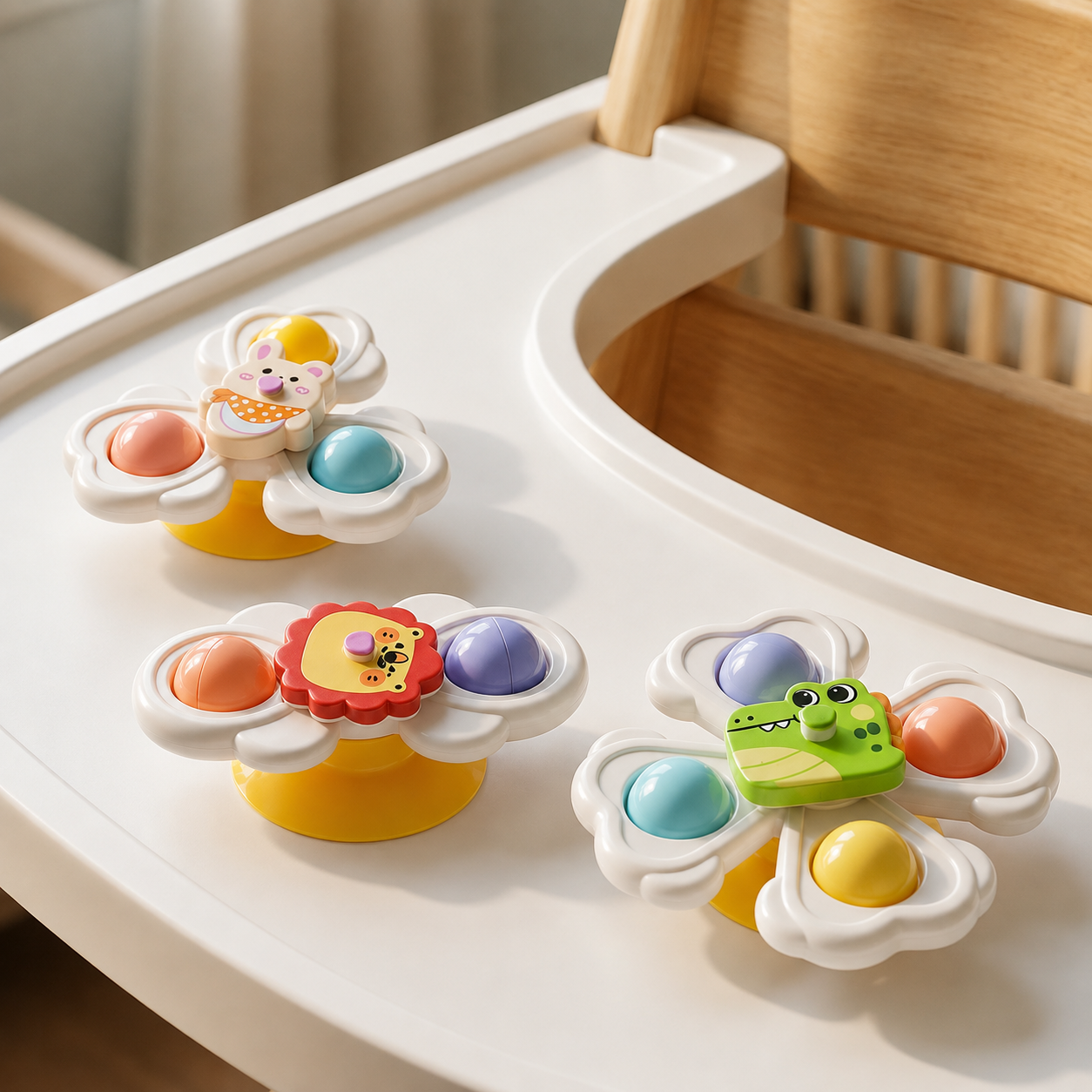 Pack Of 3 Suction Cup Rotating Sensory Toys For Babies And Toddlers