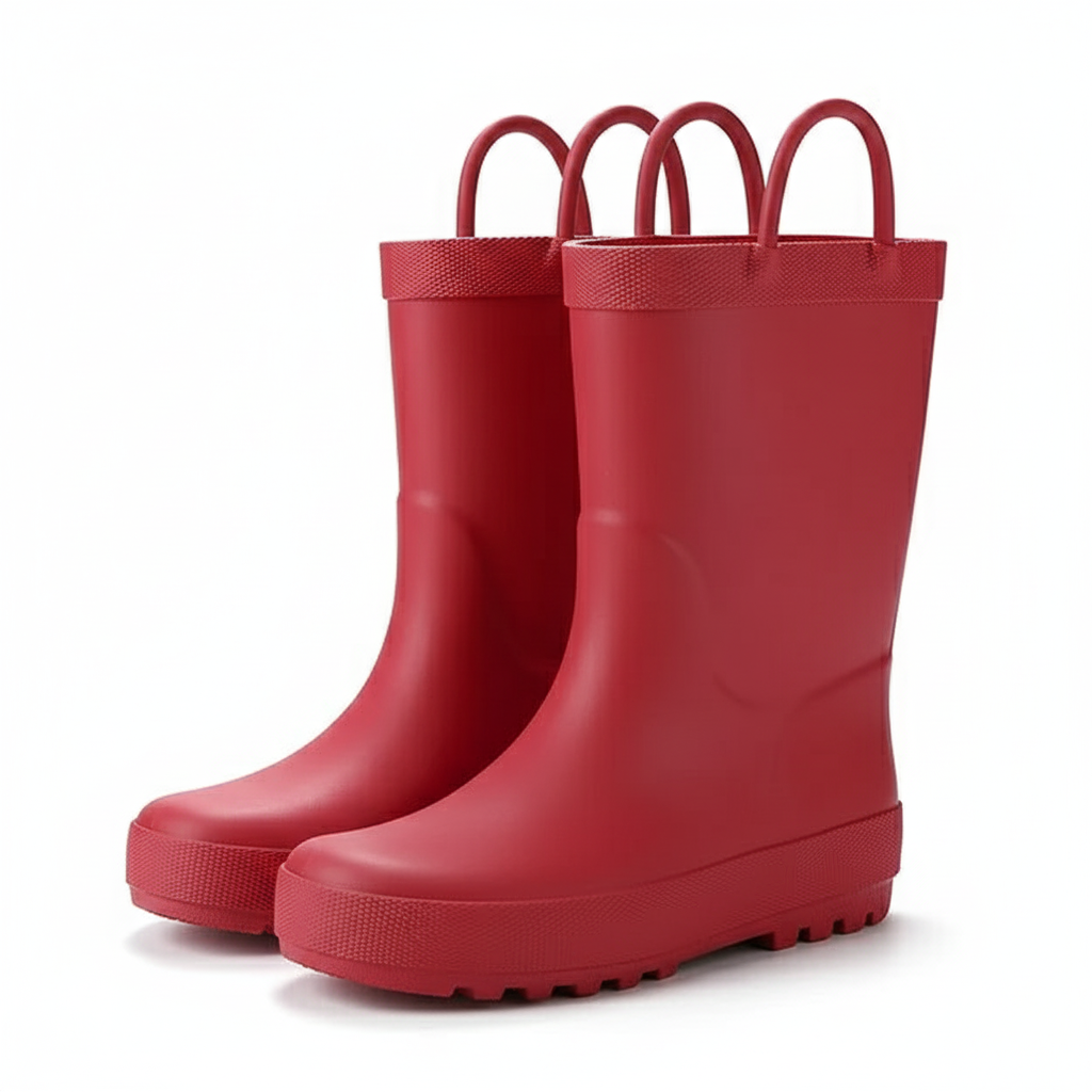 Kids Waterproof Rubber Rain Boots With Easy On Handles