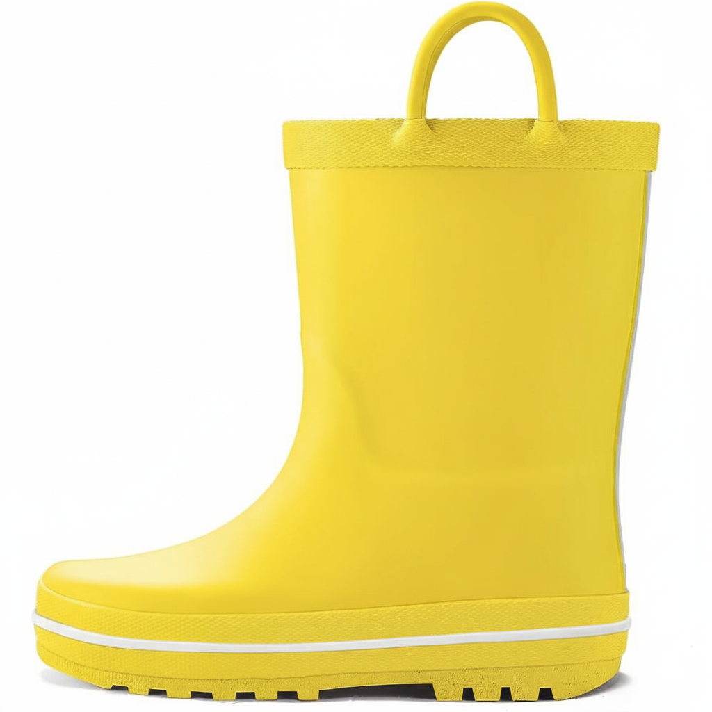 Kids Waterproof Rubber Rain Boots With Easy On Handles