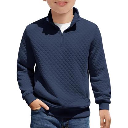 Kids Boys Quilted Sweatshirt with Quarter Zip Long Sleeves