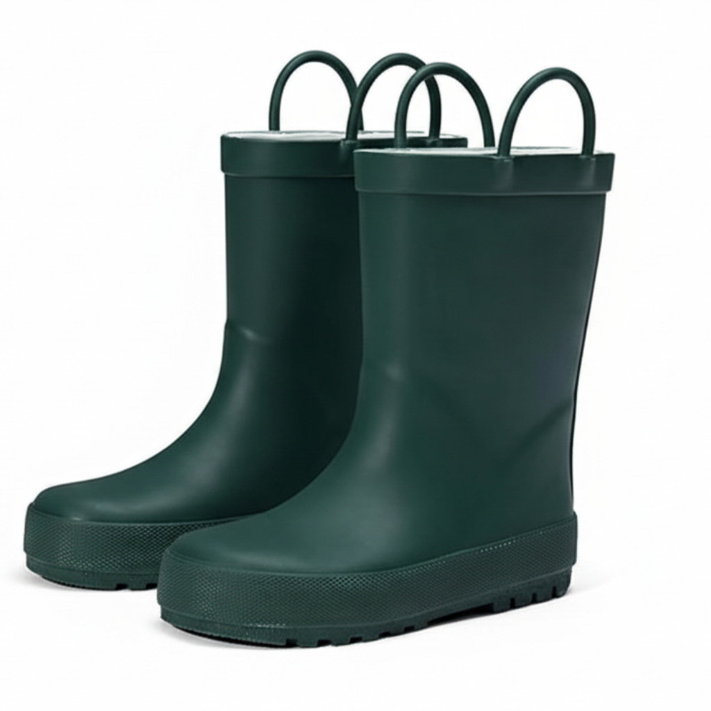Kids Waterproof Rubber Rain Boots With Easy On Handles