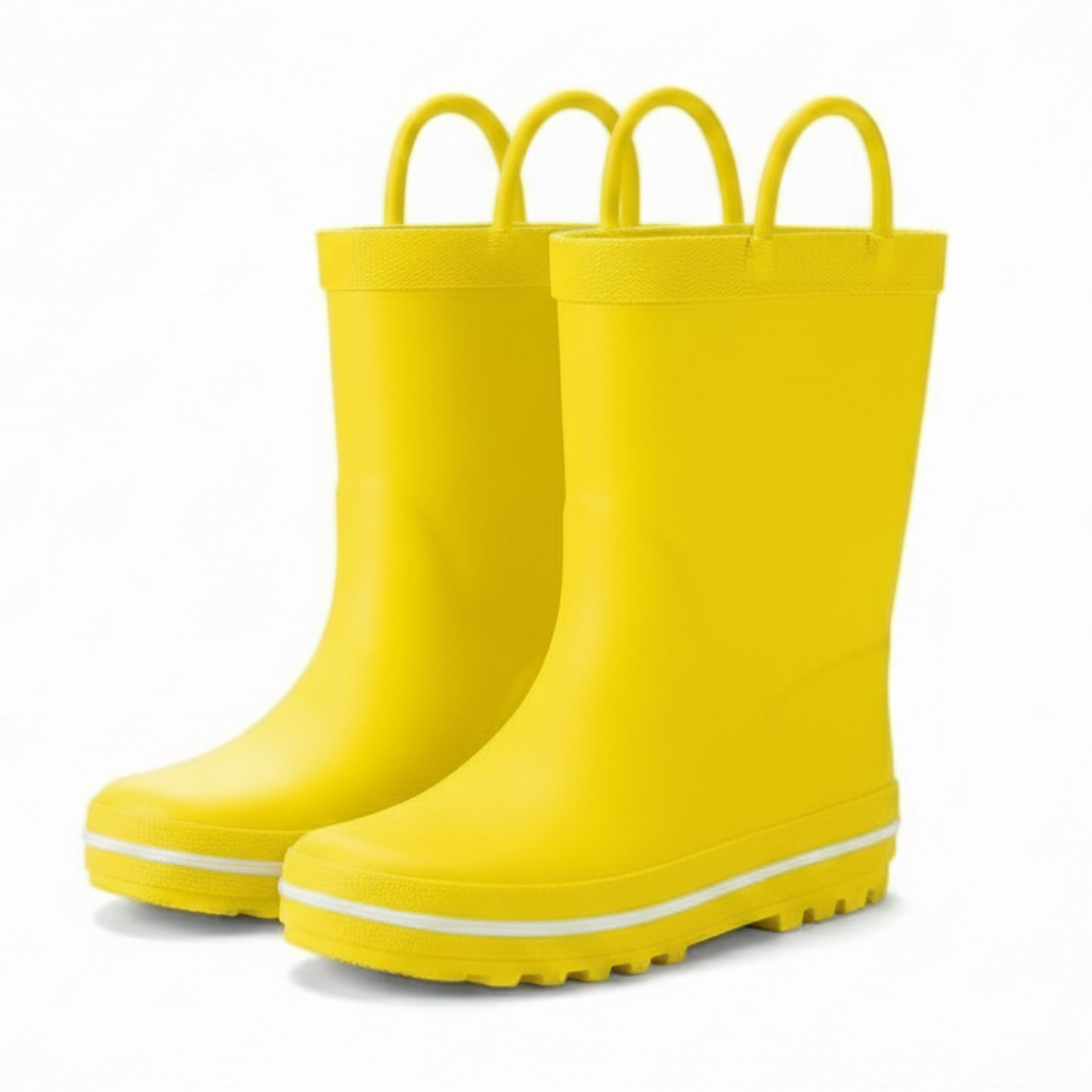 Kids Waterproof Rubber Rain Boots With Easy On Handles