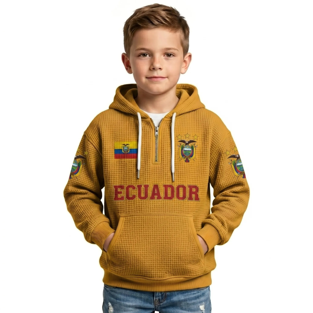 Ecuador Printed Waffle Quarter Zip Football Fan Hoodie For Kids