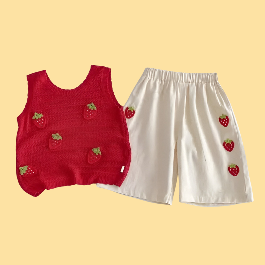 Baby Strawberry Knit Tank Top and Shorts