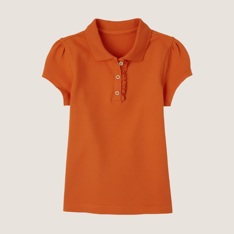 Girls Short Sleeve Ruffle Pique Polo