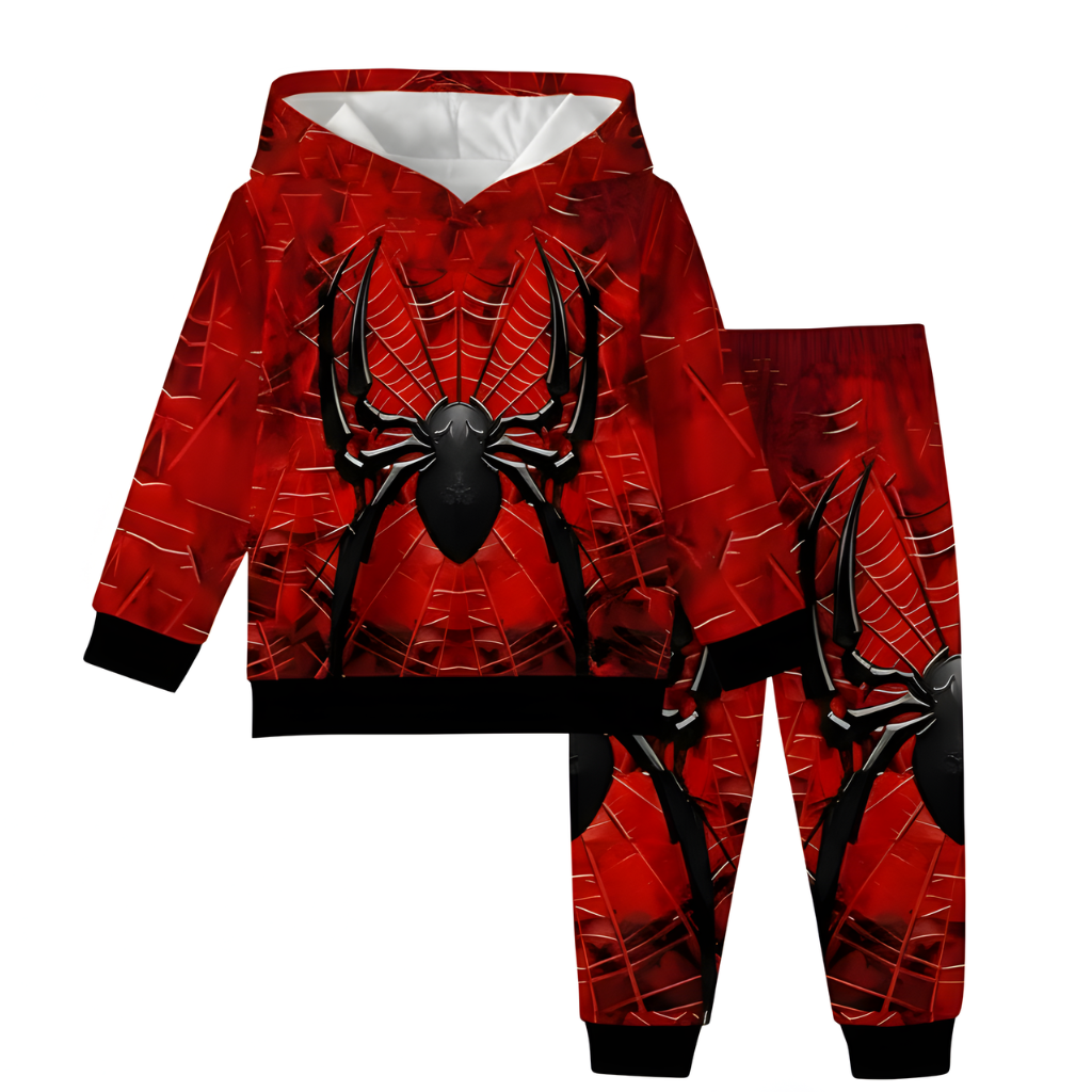Spider Print Hooded Sweatshirt Outfit Set