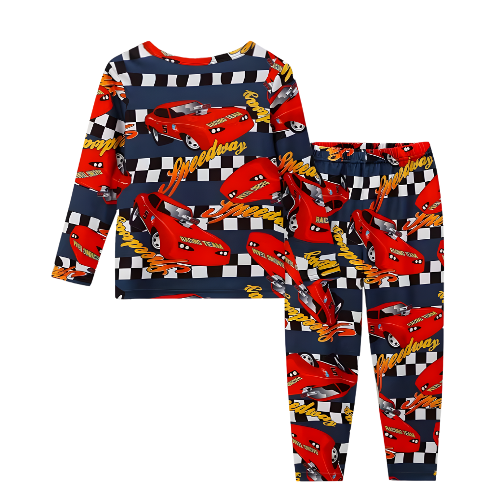 Cartoon Car Themed Pajama Set For Boys