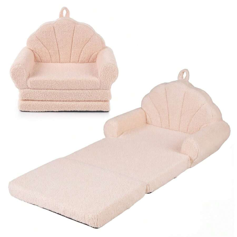 Kids Convertible Fold Out Sofa And Toddler Lounger With Non-Slip Base