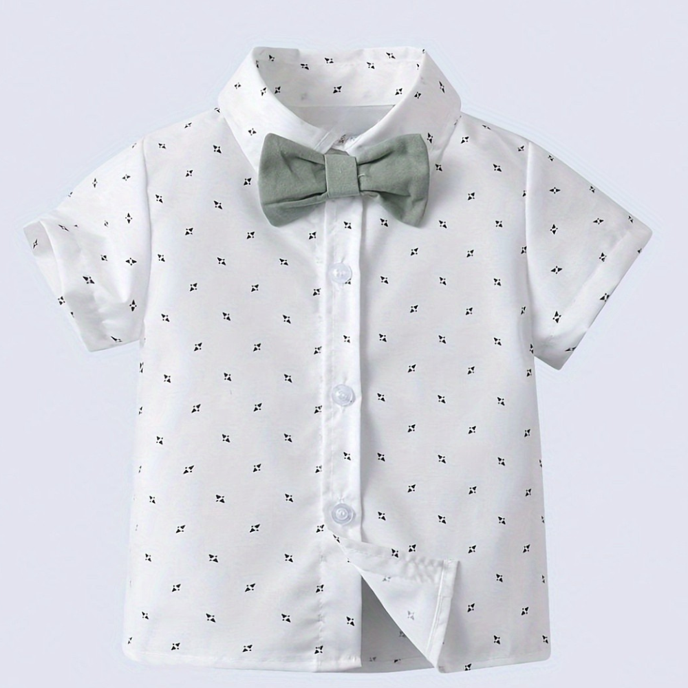 Short Sleeve Shirt With Bow Tie And Suspenders Shorts Set For Baby Boys