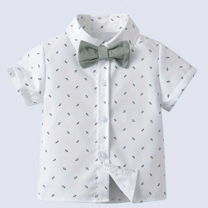 Short Sleeve Shirt With Bow Tie And Suspenders Shorts Set For Baby Boys