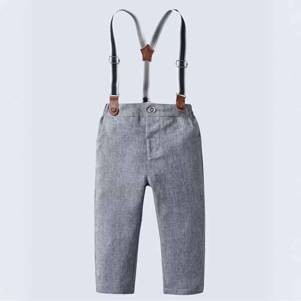 Printed Long Sleeve Shirt And Pants With Bow Tie And Suspenders