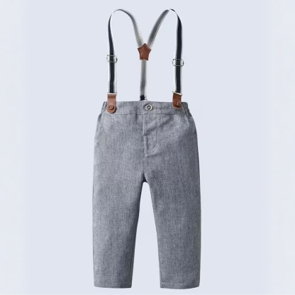 Printed Long Sleeve Shirt And Pants With Bow Tie And Suspenders