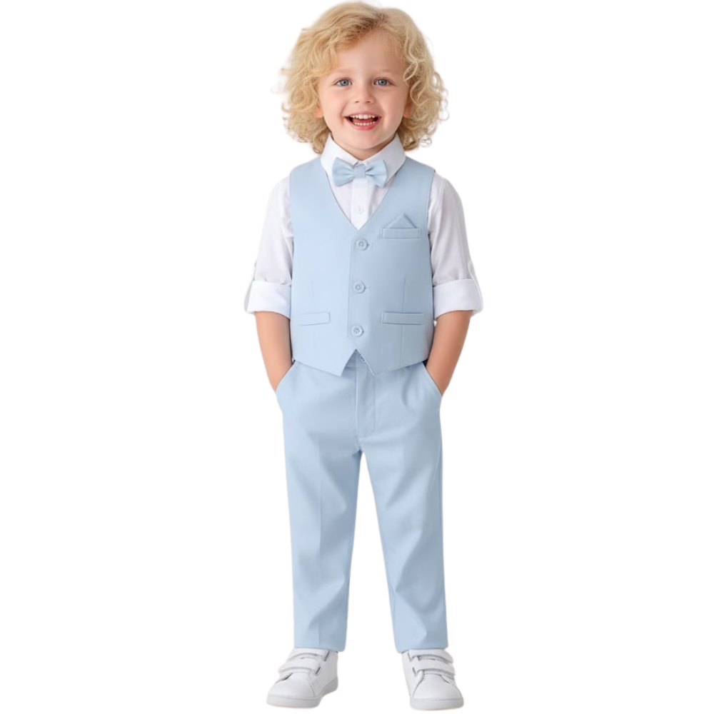 Three Piece Outfit Set With Shirt Vest Pants And Bow Tie For Party