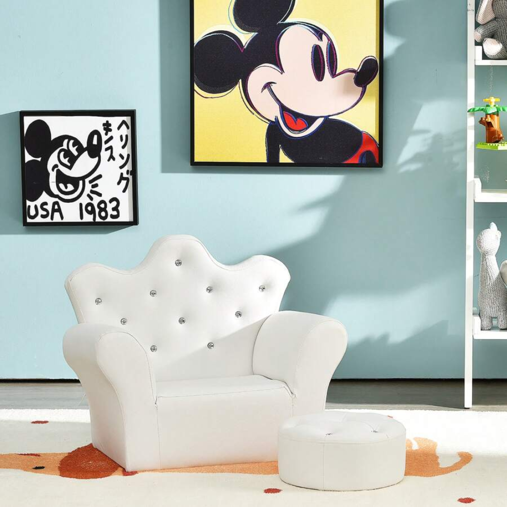 Toddler Princess Armchair With Matching Ottoman Whitepink
