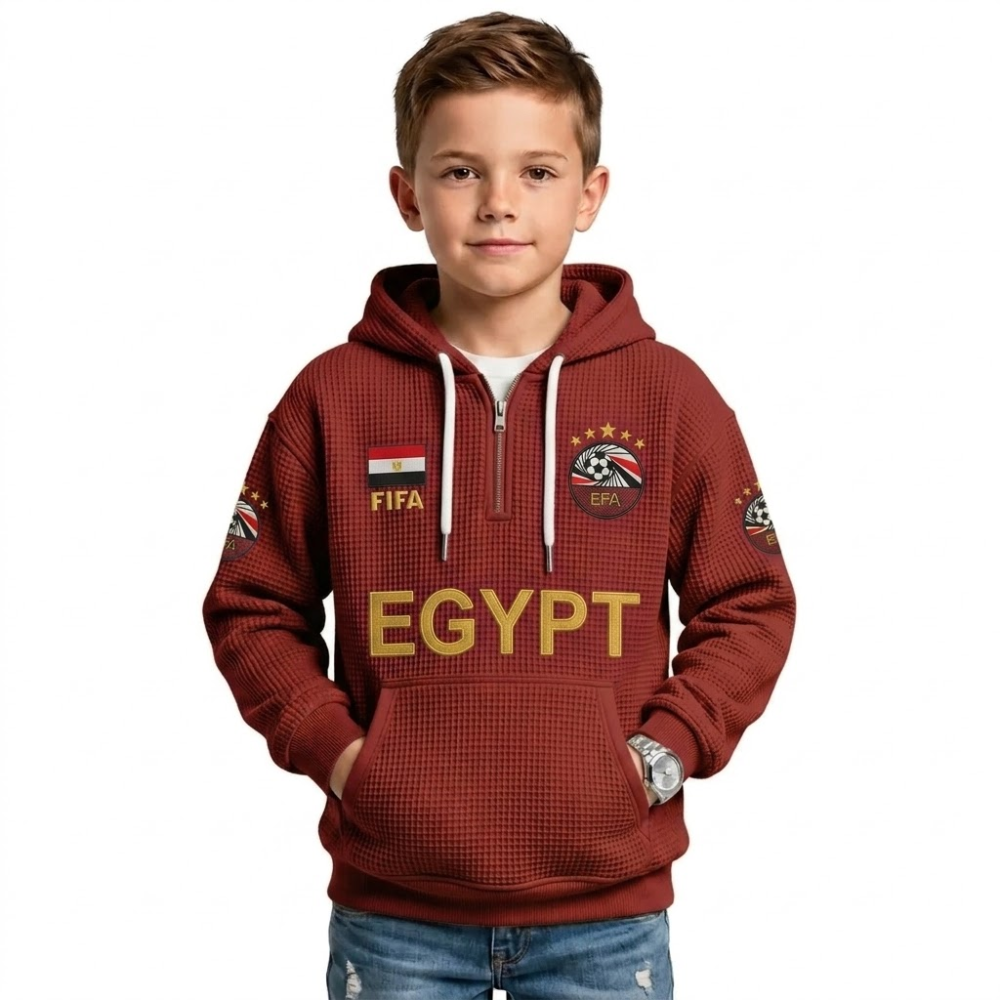 FIFA 2026 Belgium Printed Waffle Quarter Zip Football Fan Hoodie For Kids