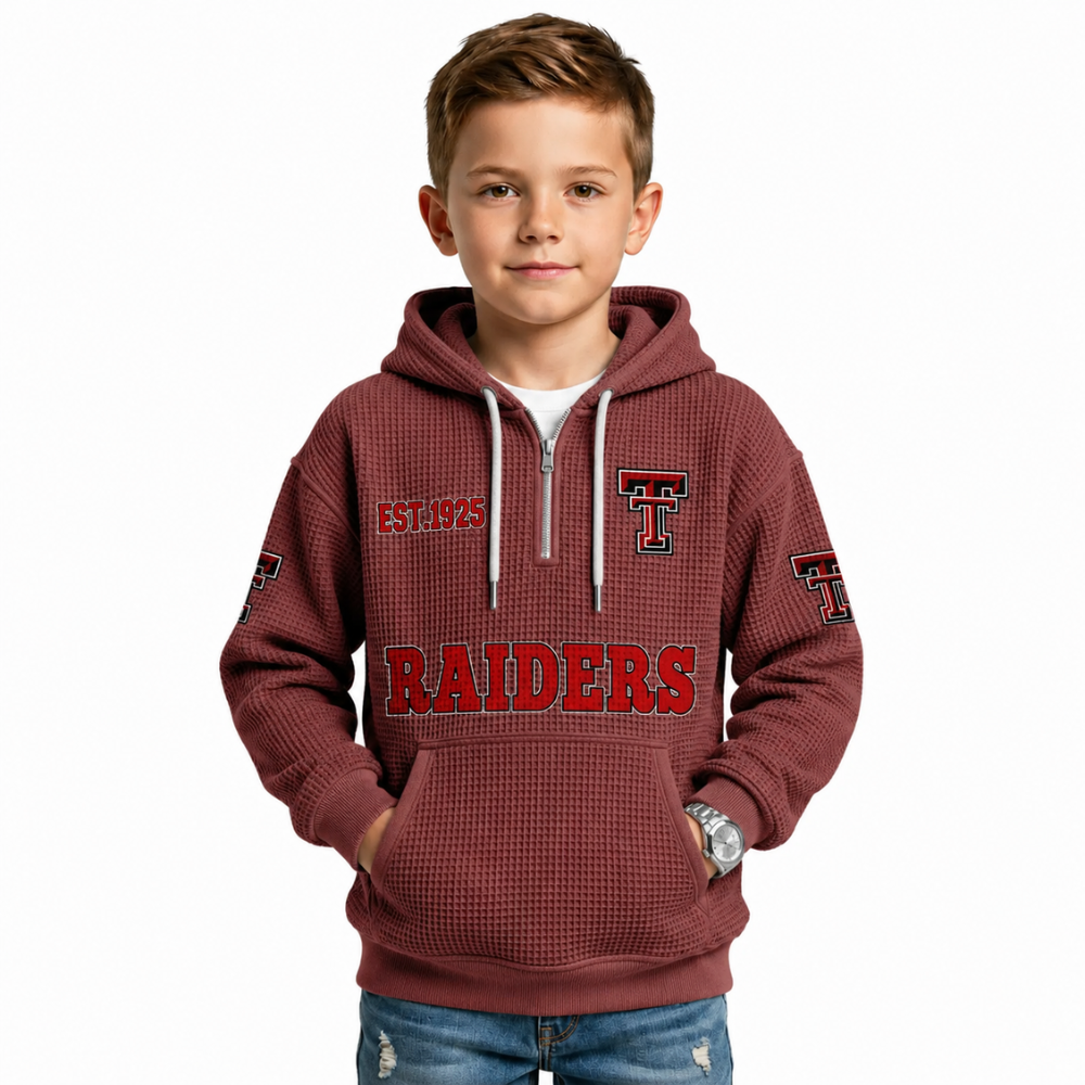 Las Vegas Raiders EST 1925 Themed Quarter Zip Waffle Football Fan Hoodie For Kids