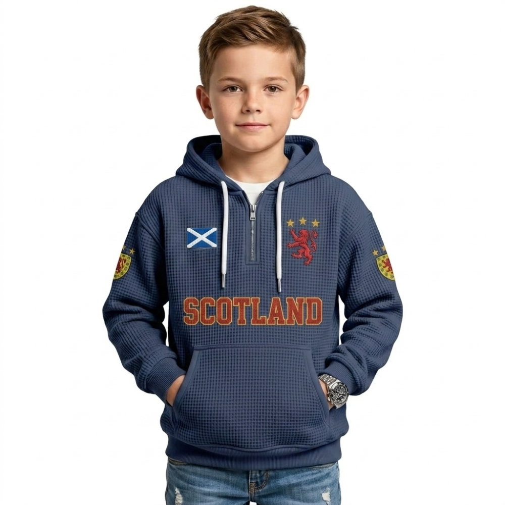 Scotland Printed Waffle Quarter Zip Football Fan Hoodie For Kids