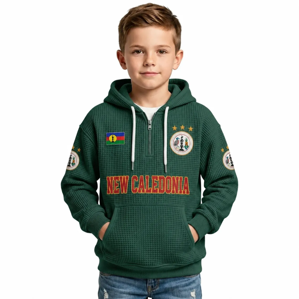 Caledonia Printed Waffle Quarter Zip Football Fan Hoodie For Kids