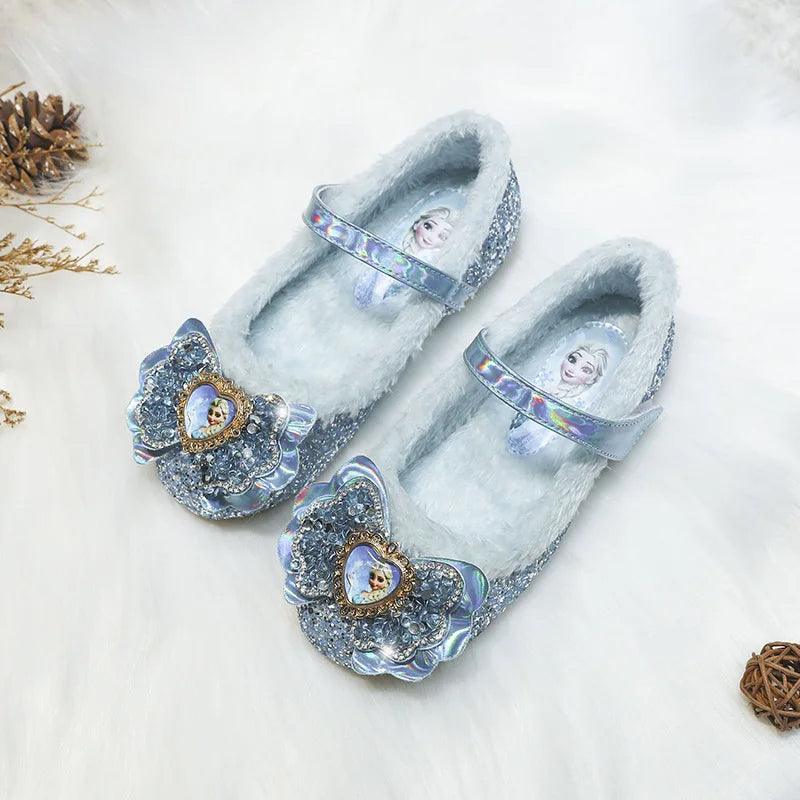 Winter Flats for Girls – Sparkling Bow Glitter Shoes with Warm Lining - Children Pajamas