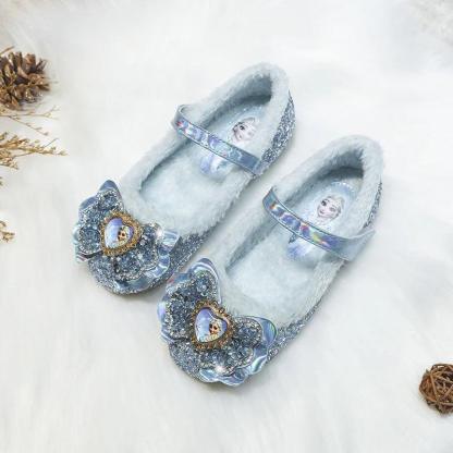 Winter Flats for Girls – Sparkling Bow Glitter Shoes with Warm Lining - Children Pajamas