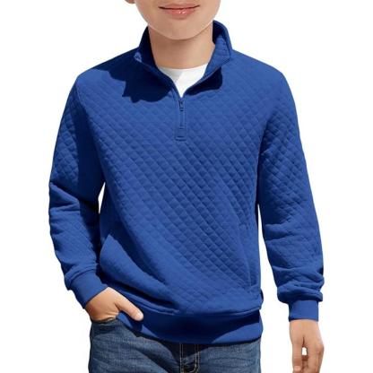 Kids Boys Quilted Sweatshirt with Quarter Zip Long Sleeves