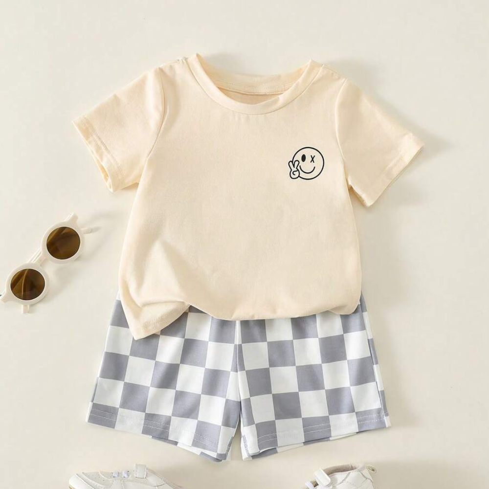 Two Piece Short Sleeve Slogan T Shirt And Camo Shorts Set For Babies