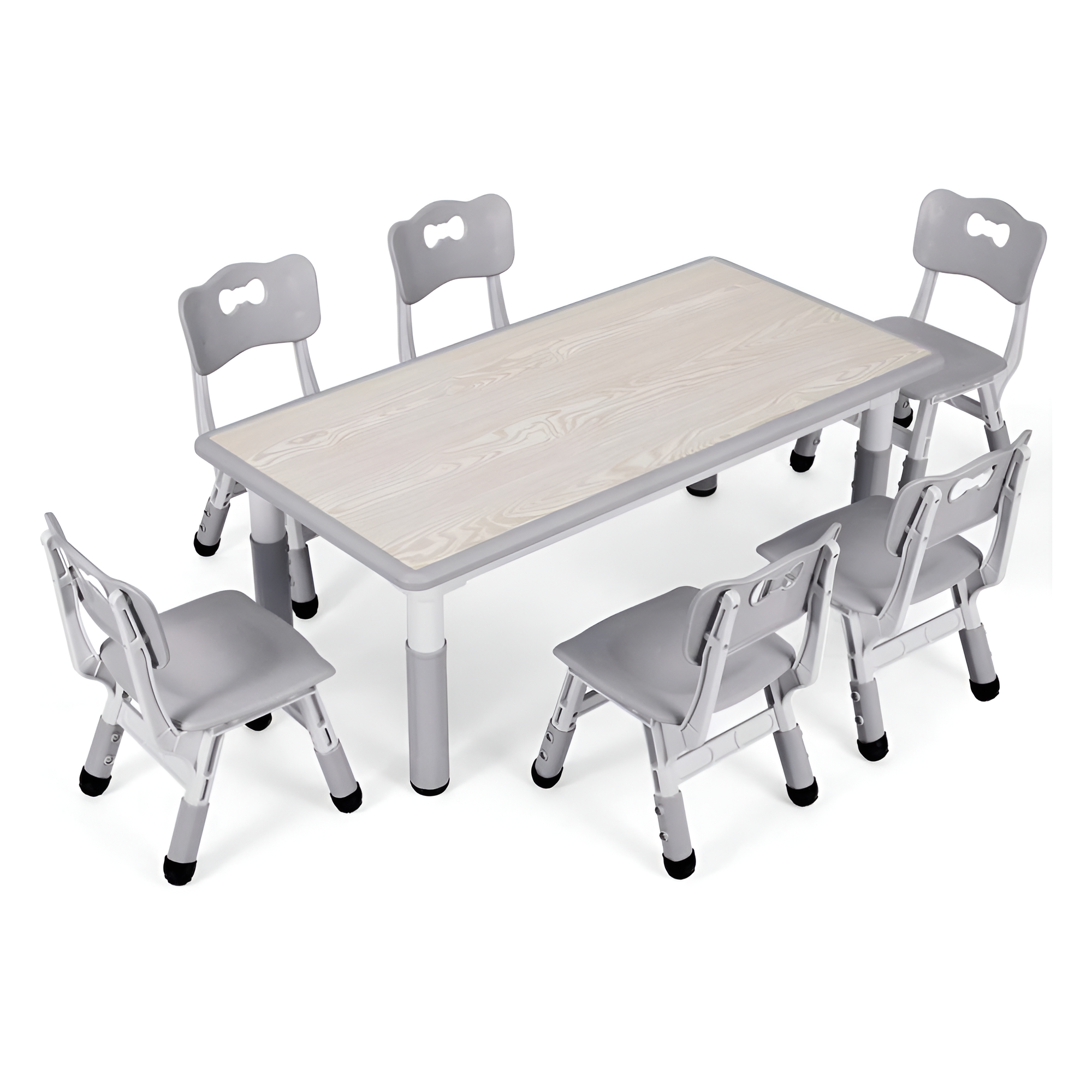 Kids Table And 6 Chairs Set Height Adjustable Table Preschool Activity Art Craft Table