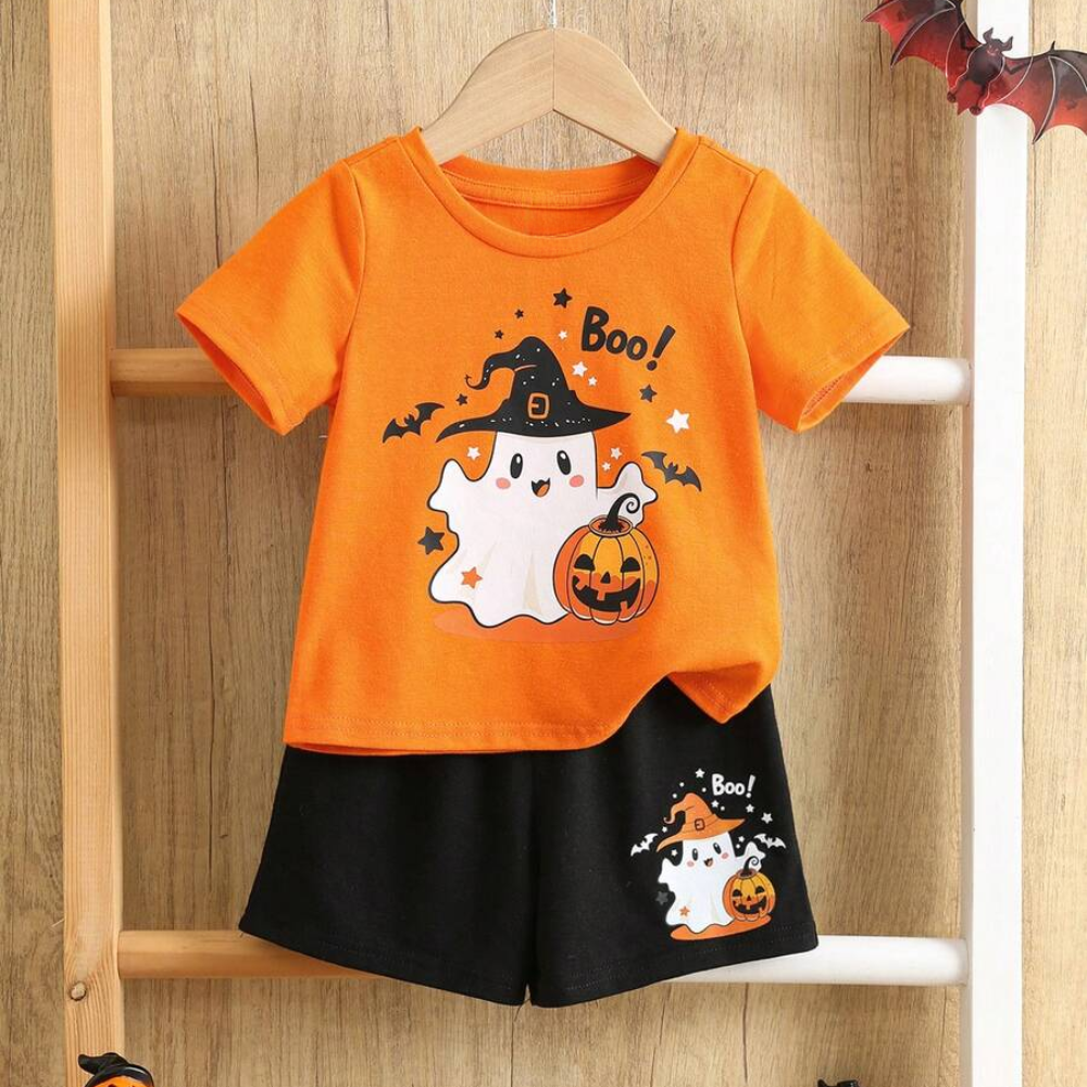 Two Piece Short Sleeve Slogan T Shirt And Camo Shorts Set For Babies