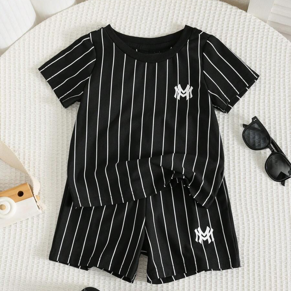 Two Piece Short Sleeve Slogan T Shirt And Camo Shorts Set For Babies
