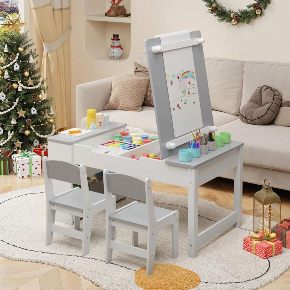 Multipurpose Kids Play Table And Chair Set With Built In Storage Shelves