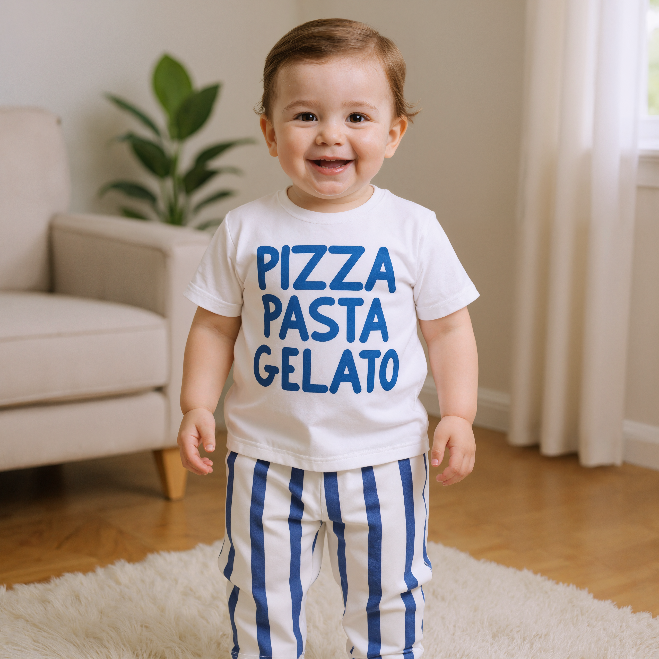 Pizza Pasta Gelato Baby Vertical Striped Outfit Two Piece Set