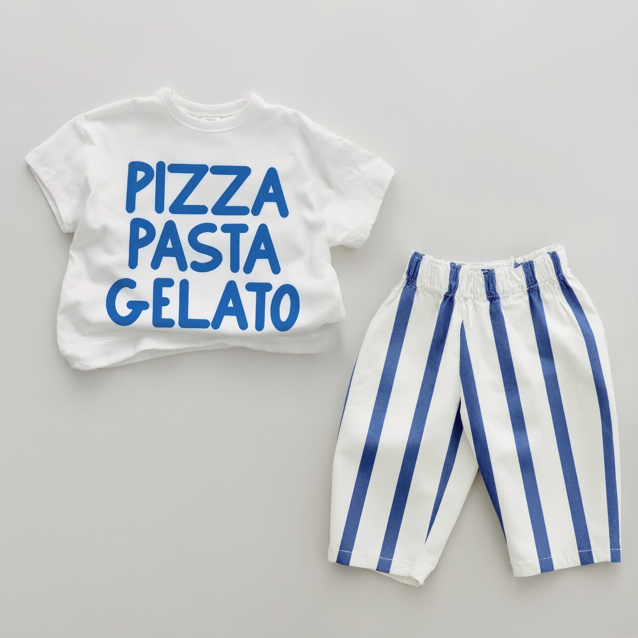 Pizza Pasta Gelato Baby Vertical Striped Outfit Two Piece Set