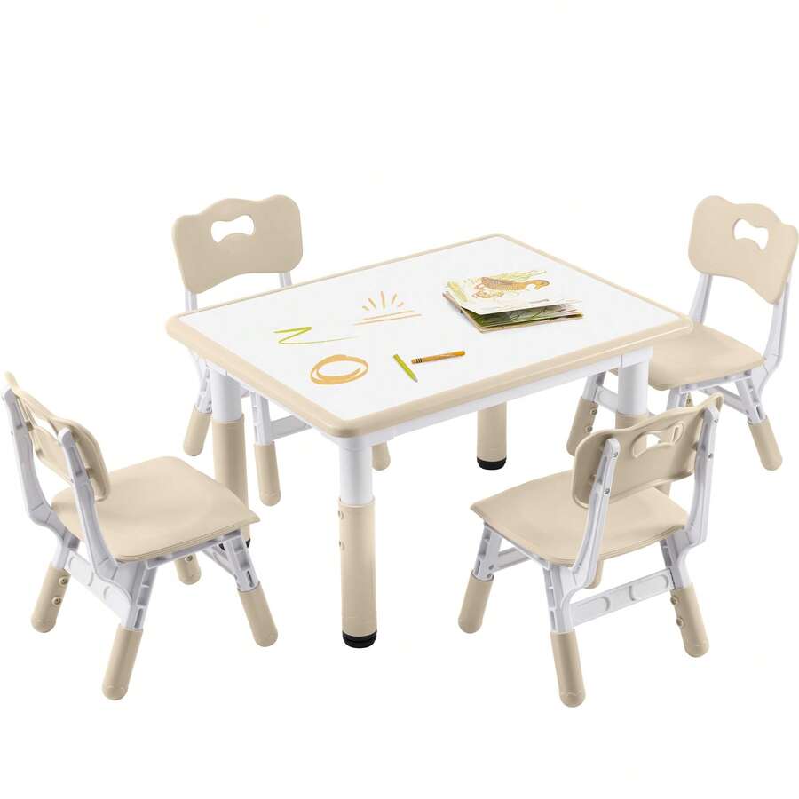 Table Chair Set Adjustable Height Graffiti Desktop Plastic For Kids