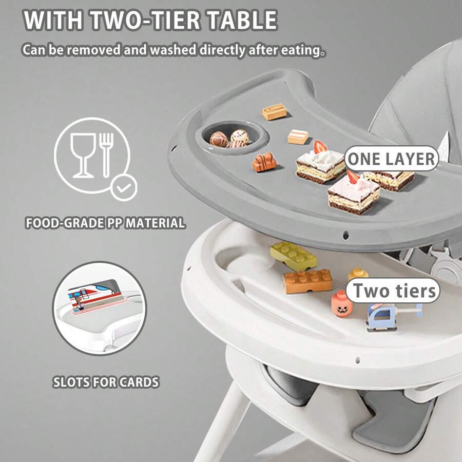 3 In 1 Baby High Chair Foldable Portable Convertible With Five Point Snap Button Gifts For Kids