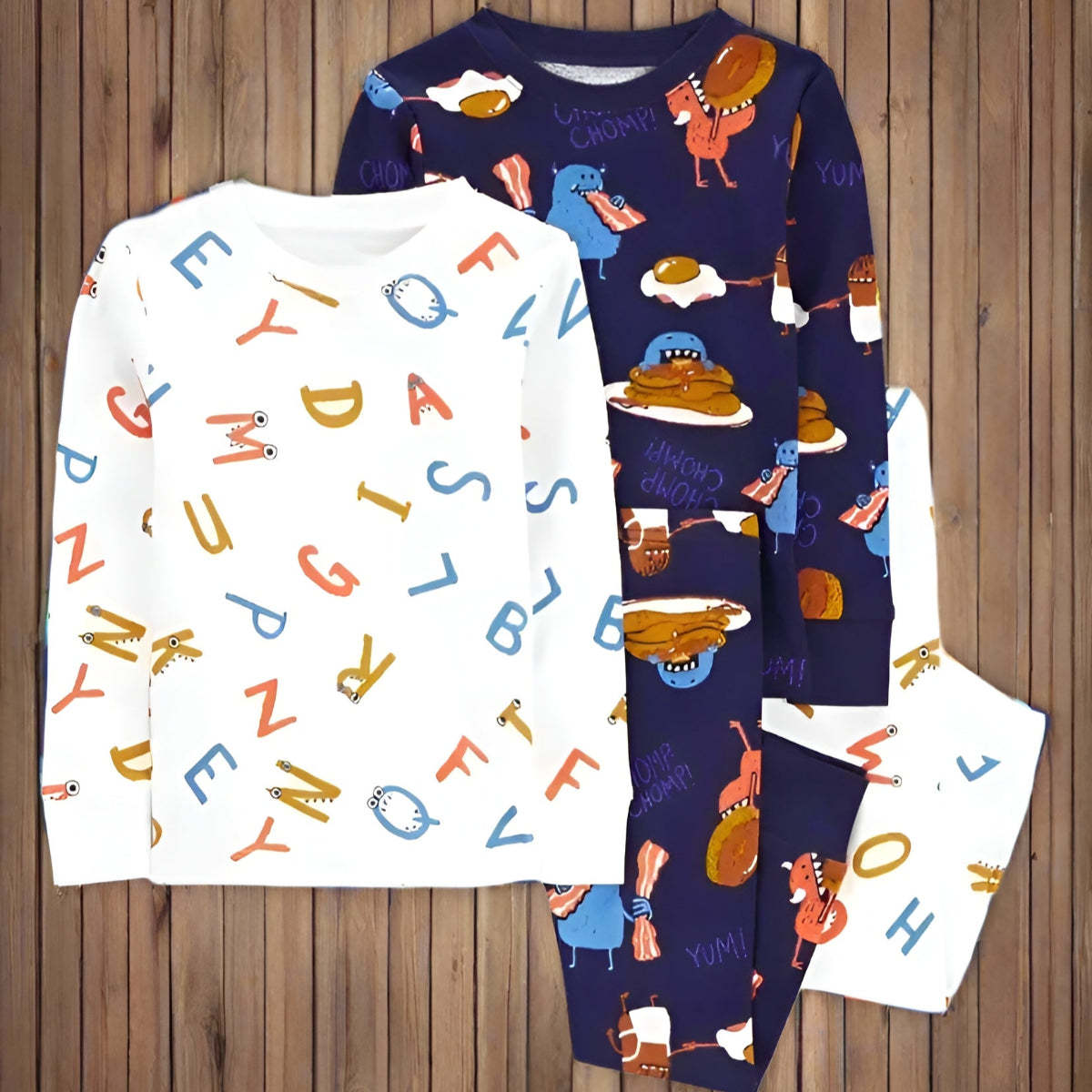 4 Piece Snug Fit Printed Full Sleeve Sleepwear Pajamas Set