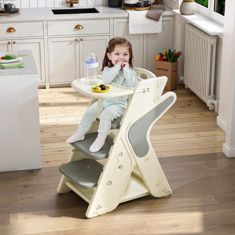 3in1 Convertible High Chair And Learning Tower For Kids Toddler Booster Seat Antislip Step Stool