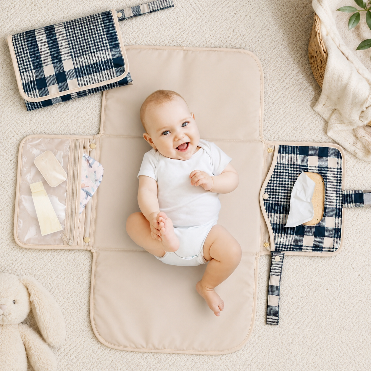 Portable Waterproof Diaper Changing Pad With Wipes Pocket For Travel