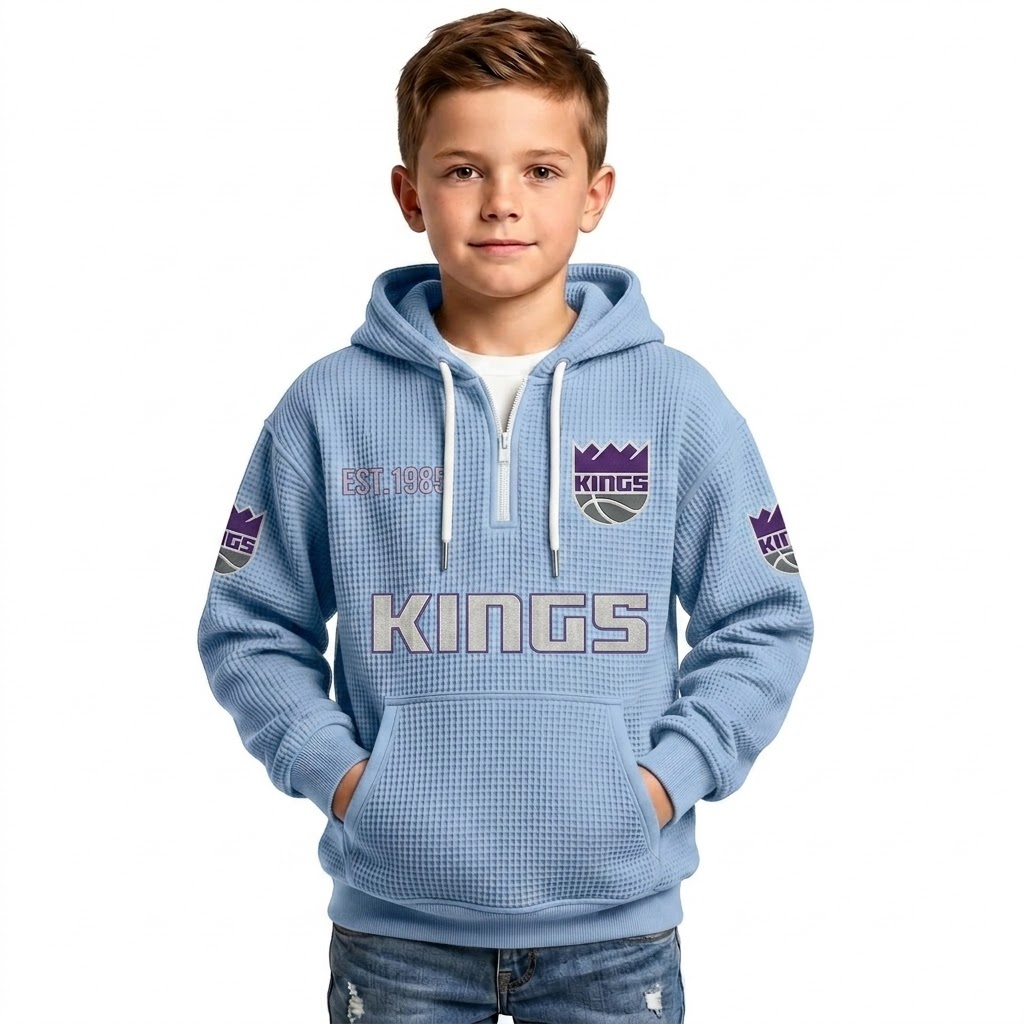 Sacramento Kings EST 1948 Printed Waffle Quarter Zip Basketball Fan Hoodie For Kids
