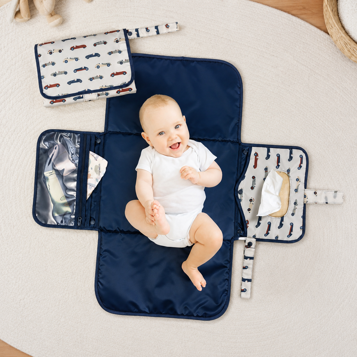Portable Waterproof Diaper Changing Pad With Wipes Pocket For Travel