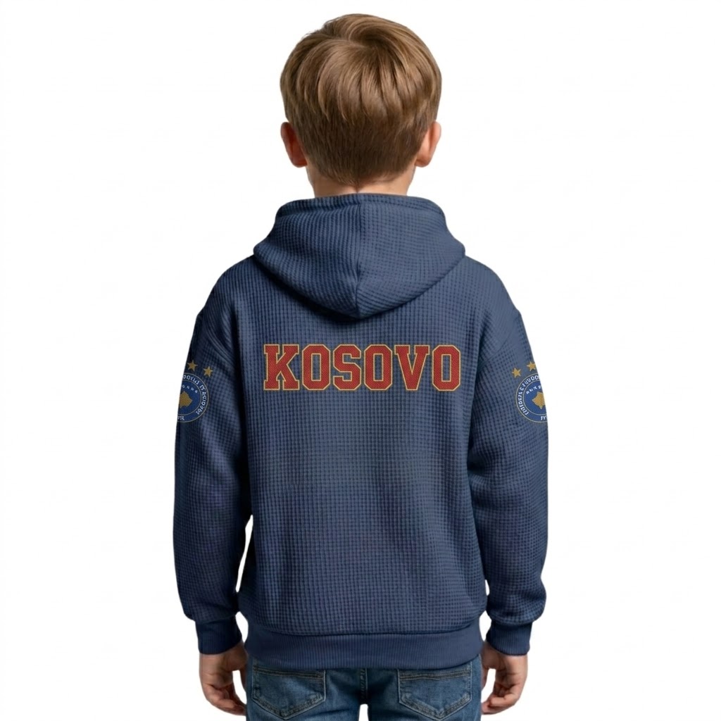 FIFA 2026 Kosovo Printed Waffle Quarter Zip Football Fan Hoodie For Kids