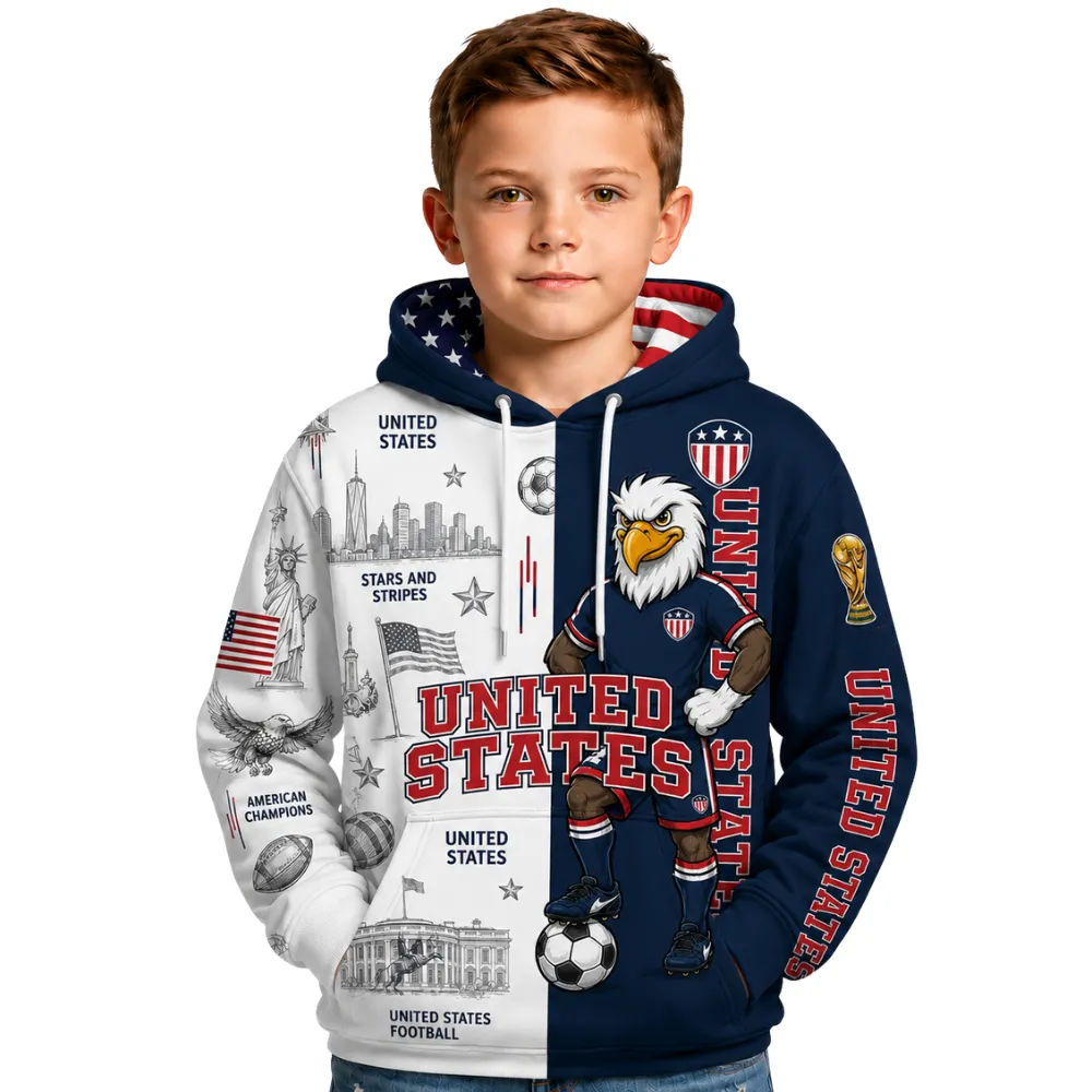 United States Football Themed All Over Printed Hoodie For Kids