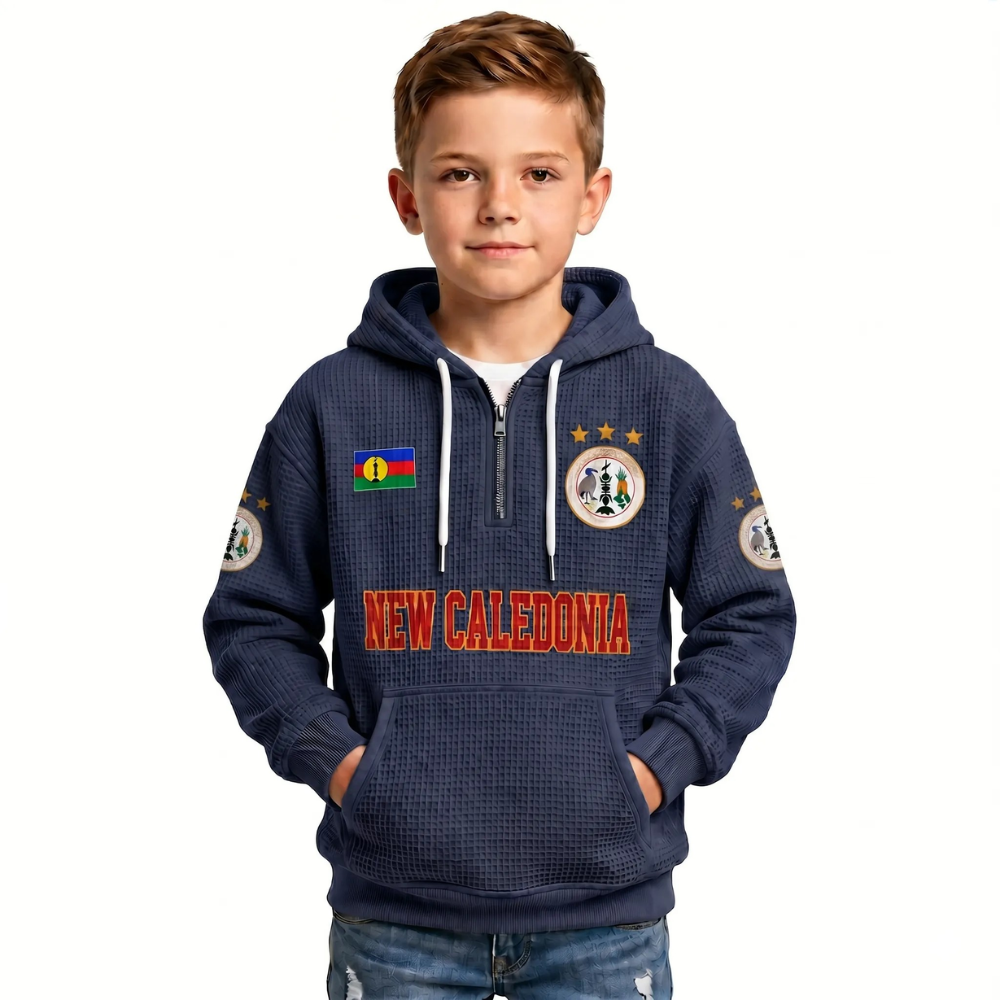 Caledonia Printed Waffle Quarter Zip Football Fan Hoodie For Kids