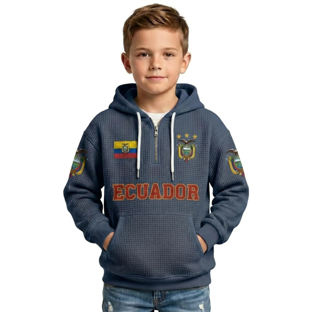 Ecuador Printed Waffle Quarter Zip Football Fan Hoodie For Kids