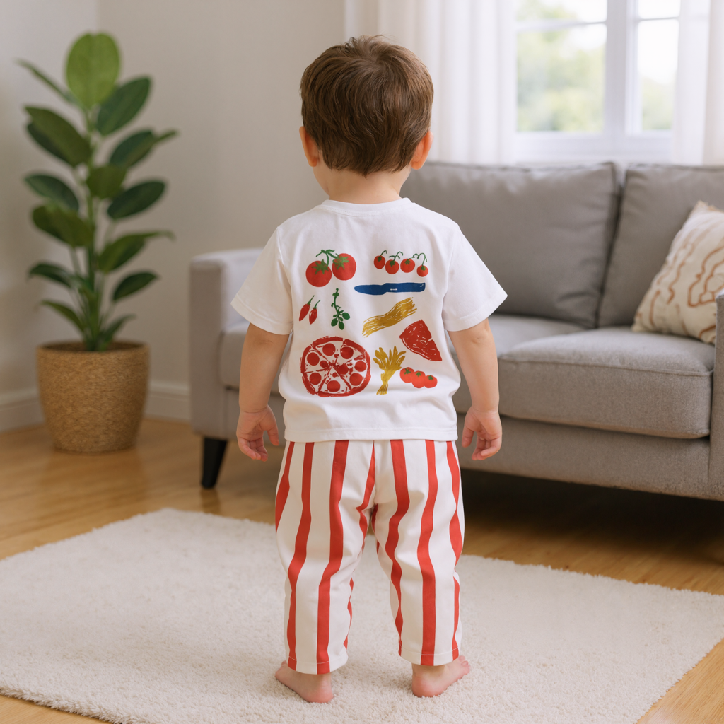 Baby Pizza Tomato Red Vertical Striped 2 Piece Set